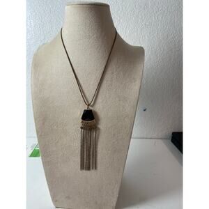 Black & Gold Fringe Tassel Upcycled Pendant Necklace